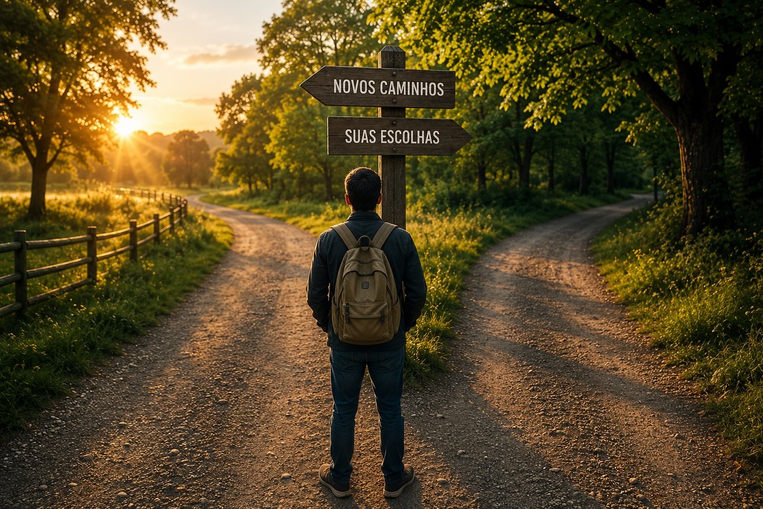Pessoa diante de dois caminhos, representando escolhas e direção