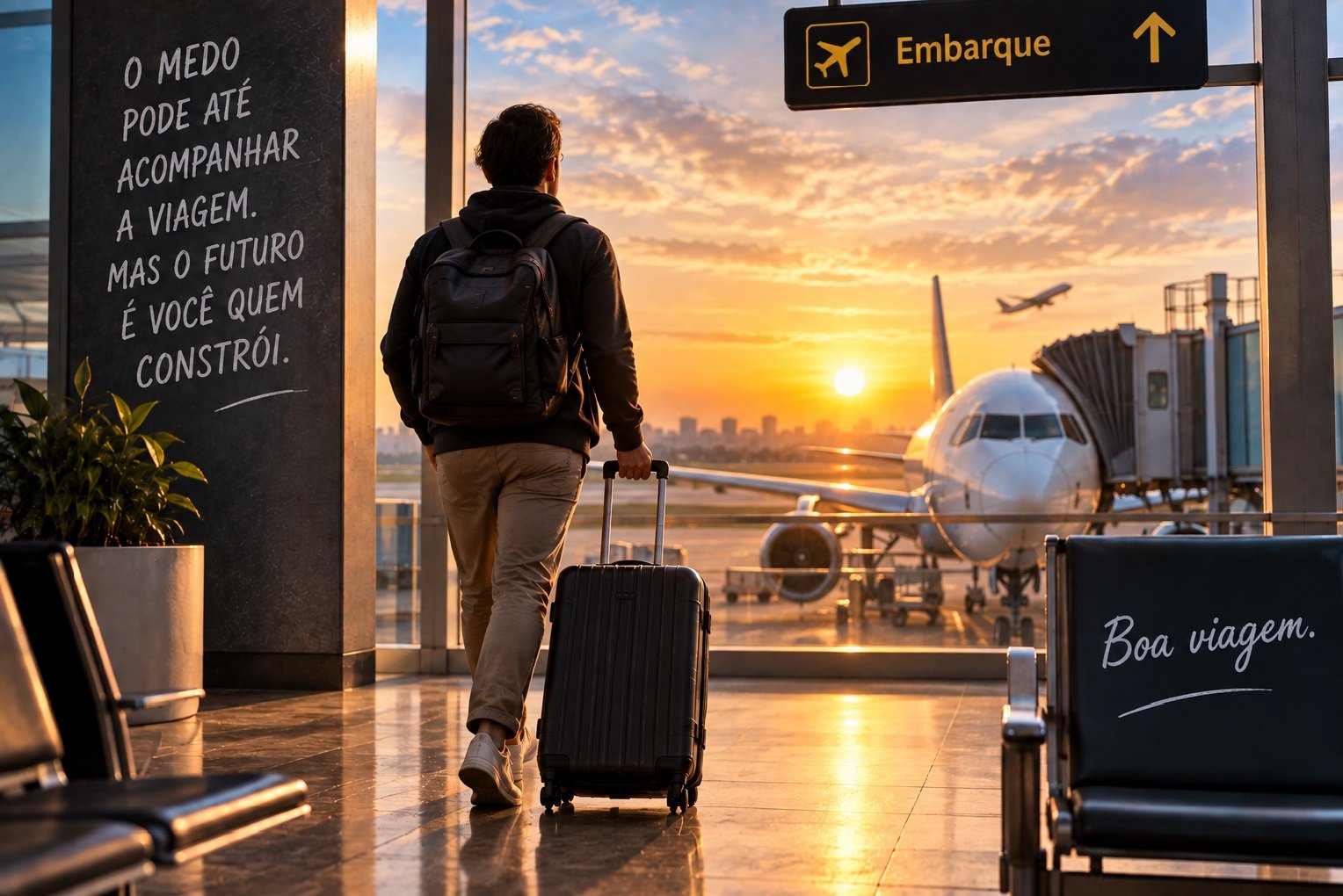 Pessoa embarcando em uma viagem como símbolo da decisão de construir um novo futuro